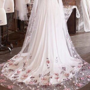 Floral wedding veil - Maggie Sottero Lavinia Cathedral Veil in Ivory/Pink